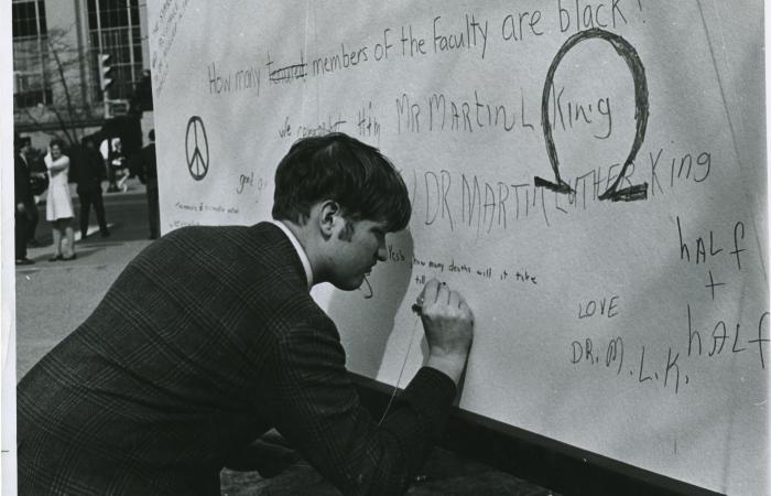 MLK exhibit: writing on the wall, 1968