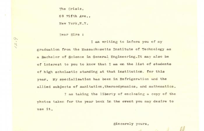 Letter from Arthur D. Jewell to The Crisis, 1932