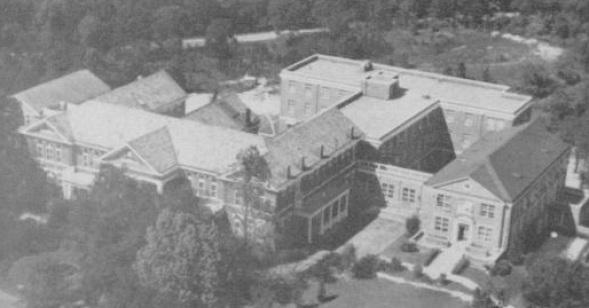 Aerial view of the John A. Andrew Memorial Hospital at Tuskegee Institute