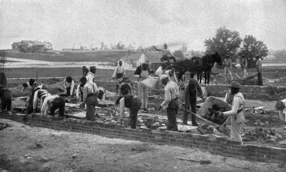 Tuskegee Institute students laying foundation for an Emery dorm